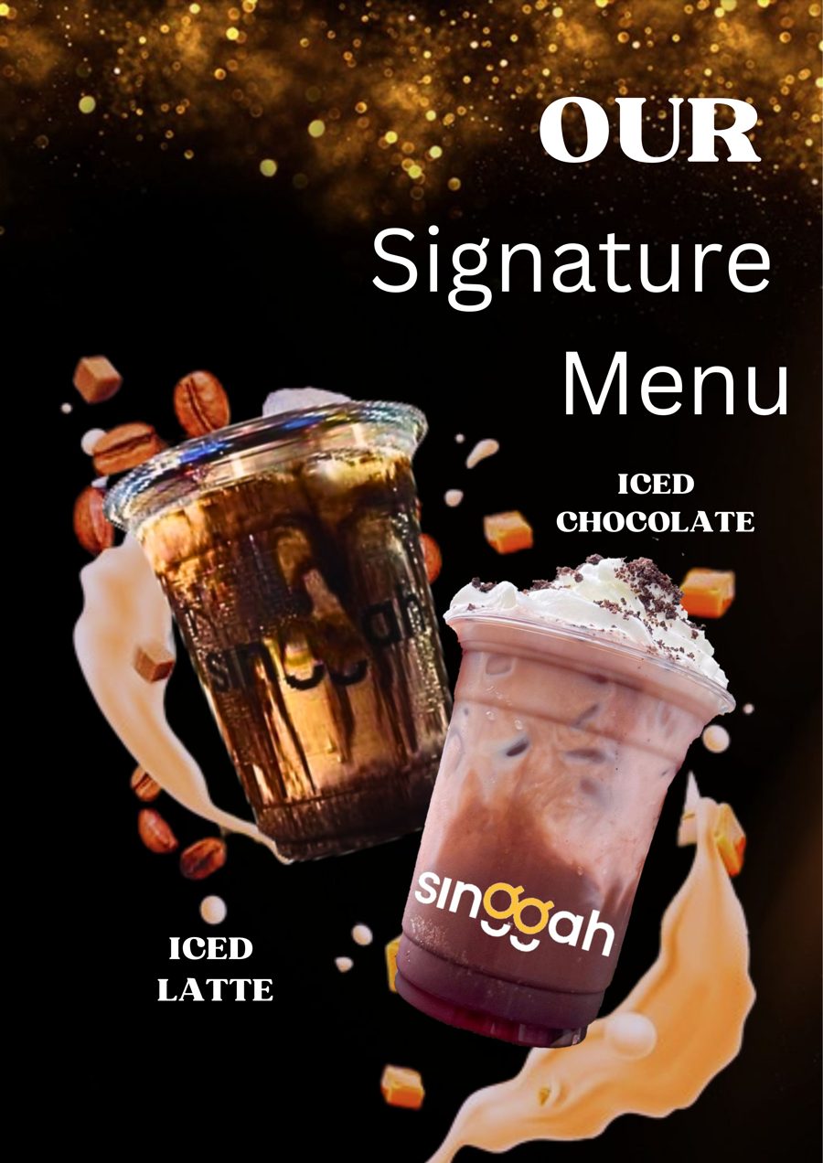 Signature menu Singgah Kopi — Iced Latte & Iced Chocolate